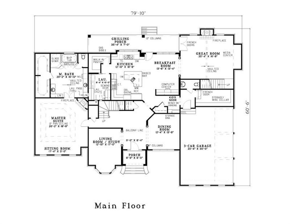 Floor Plan First Story of French Plan #153-1488